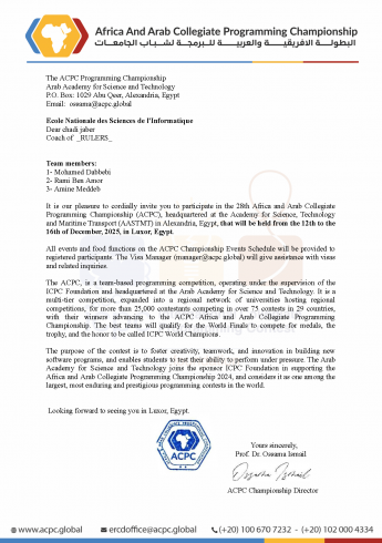 Participation de l’équipe rulers à l’acpc